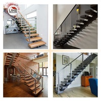 Single Stringer Treppen Massivholz stufen Stringer Glas Handläufe Leitplanken Minimalist Custom ized Indoor Outdoor Treppe