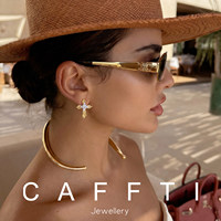 Boucles d'oreilles pendantes croix bicolores or et argent pour femme, avec cristaux pavés, longues, collection mode, vente en gros