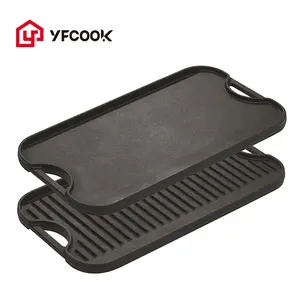 Best Seller Pre-seasoned 50CM Cast Iron Double sided Grill Pan Cast Iron Griddle Plates Reversible for BBQ
