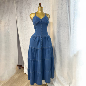 Nouvelles Robes en Jean Sexy pour Femme, Col en V, Dos Nu, Bretelles Fines, Tendance Été - Product Image 4