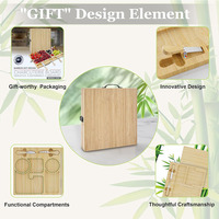 Plateaux en bambou avec rangement magnétique pour couverts, planche à découper pliable en bambou, logo personnalisable, planche à fromage en bambou