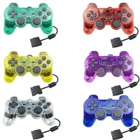 Manette de Jeu Filaire Transparente pour PS2, Joystick Manette Claire avec Moteur de Vibration Compatible PC