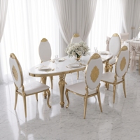 Table ovale de banquet de mariage en acier inoxydable doré avec plateau blanc pour événements et réceptions
