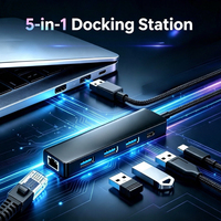 5'i 1 arada USB 3.0 Gigabit Ethernet Hub 1000Mbps RJ45 LAN Adaptörü 3 USB Girişiyle Alüminyum OEM Logolu