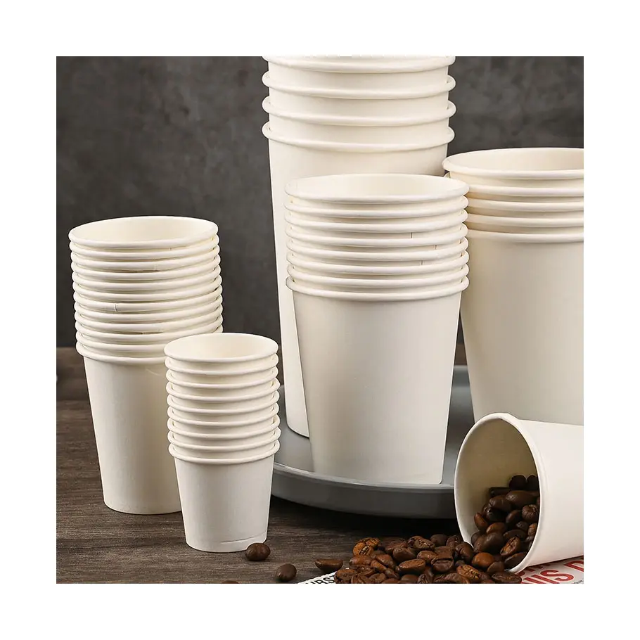 Commercio all'ingrosso di carta biodegradabile caffè bere succo di tè tazza a parete singola riciclata tazze di carta 12Oz con coperchi