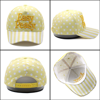 Casquette de baseball 5 panneaux brodée 3D à pois jaunes et rayures, mignonne, pour adolescentes, hommes et femmes adultes – Vente en gros