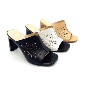 Mode carré bout ouvert femmes bloc talon sandales fleuri <span class=keywords><strong>creux</strong></span> en cuir femme talon pantoufles - Product Image 6