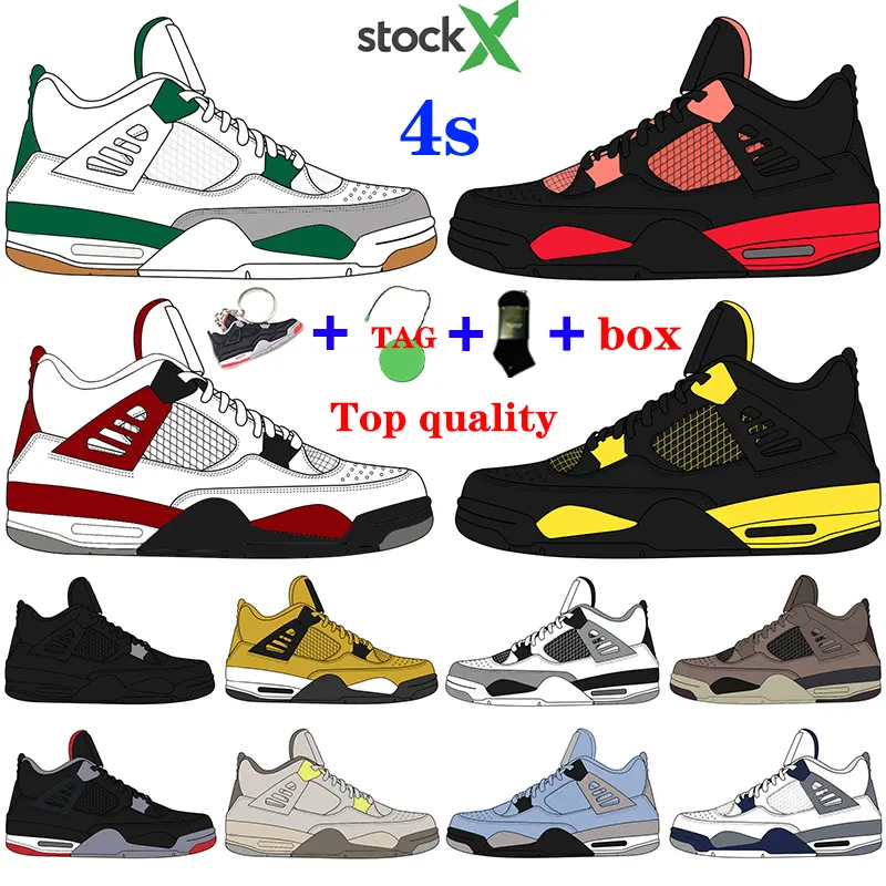 With Box Stock X Cream Basketball Shoes 4s OFF Desert Moss White Oreo Black Cat Bred Mens White Sports Sneaker Designer Trainers