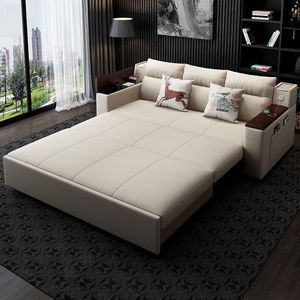 Solid Wood <b>Folding</b> <b>Sofa</b> Bed Dual Purpose Multifunctional Fabric Couch With Storage Washable Cover For Small Living Room - Product Image 4