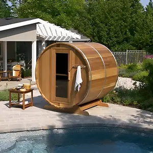 Maison Salle de sauna à vapeur Canadian Red Cedar Outdoor Lay Down Barrel