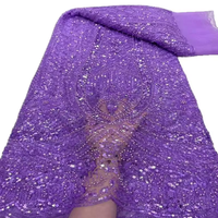 Tissu en dentelle à paillettes champagne, brodé de perles et de sequins, bleu marine, 100% polyester, écologique et léger, idéal pour les mariages