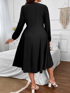 Vendita calda collo quadrato Elegantes manica lunga taglie forti <span class=keywords><strong>nero</strong></span> vita sottile abiti lunghi per le donne - Product Image 6