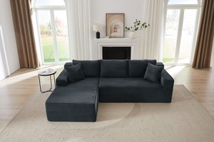 L-Shaped Convertible Modular Sectional <b>Sofa</b> Set Corduroy Fabric Deep-Seat No Assembly Required Comfy Sleeper Apartment Hotel - Product Image 5