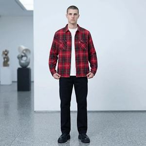 Chemise habillée décontractée en flanelle à manches longues pour homme, à carreaux, infroissable, en sergé, avec imprimé pailleté crocheté et bouton unique, vente en gros - Product Image 1