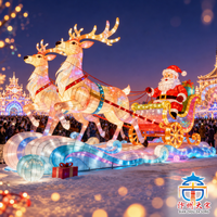 Lanterne de rennes et de Père Noël en soie artisanale, décoration festive extérieure, ensemble géant d'affichage lumineux LED pour les fêtes