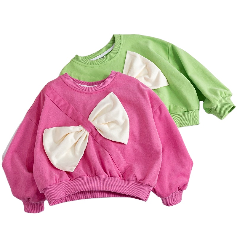 Girls' Autumn Sweater New Style Children's Spring and Autumn Bow Knot Baby Version Top Children's