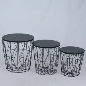 Conjunto de 3 placas de mesa redondas fio de metal, efeito de mármore mdf de ferro preto