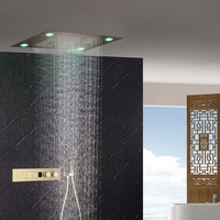 Ensemble de douche pluie encastré en or brossé, thermostatique à commande par bouton, avec douchette anti-brûlure, pour salle de bain moderne et appartement
