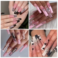 Lot de 10 faux ongles de luxe réutilisables, longs, carrés, à paillettes, style français, pour la vente en gros