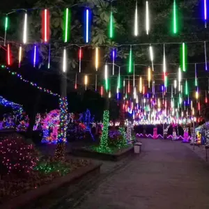 Corda de luzes de led estilo chuva de meteoros, 8 tubos, luzes de rua, iluminação de natal