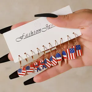 SY-170 숙녀 보석 귀걸이 포장 카드 진주 금속 합금 에나멜 사과 아이스크림 미국 국가 국기 귀걸이 키트