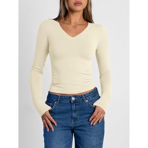 Blusa de punto ajustada con cuello en V y manga larga para mujer, estilo Y2K, para uso diario. - Product Image 2
