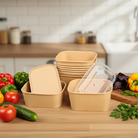 Boîte à repas rectangulaire jetable en papier kraft pour restaurant, biodégradable, résistante à l'huile, avec couvercle