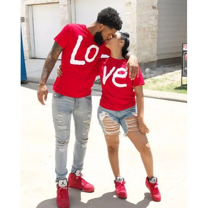 Enyen clothing valentines matching clothes couple shirts design for lovers couples tee shirts with writing LOVE couple t shirts