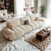 Canapé de salon en bois style crème, tissu anti-griffures pour chats, résistant aux rayures, moderne, minimaliste, courbé, pour petit appartement, en ligne droite