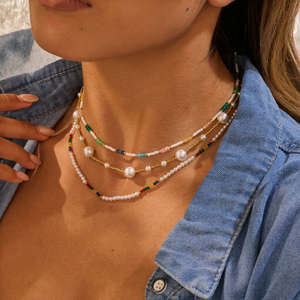 Fashion Bohemian Trendy <b>Beaded</b> <b>Necklace</b> Colorful Crystal Pearl Unisex Gold Jewelry Handmade Party Gift - Product Image 2