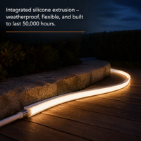 Bande LED néon flexible bicolore étanche IP68 USB sans points lumineux, éclairage frontal, 12V 120 LED/m 3000K Blanc Chaud pour signalétique et rétroéclairage