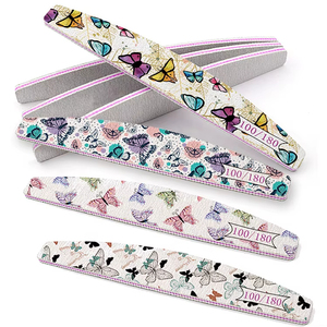 Lima de uñas de media luna de doble cara con logo impreso, grano 180/180, diseño de mariposa y flor, herramienta de manicura de plástico para pulir, para salón - Product Image 4