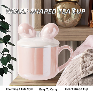 Tazza da Caffè in Ceramica <span class=keywords><strong>Rosa</strong></span> Iridescente con Coperchio a Fiocco 3D, Elegante Stoviglie Lucida per il Caffè Quotidiano e Regali - Product Image 2