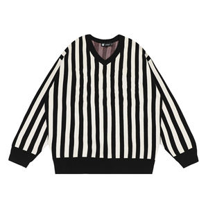 Custom Logo ODM/OEM American Retro Striped Jersey <b>Knit</b> Sports <b>Sweater</b> <b>Loose</b> Long-Sleeved Winter <b>Sweater</b> Front Logo Color Block - Product Image 2