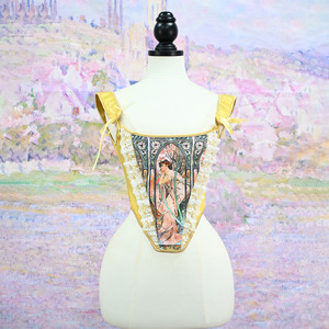 Corsé amarillo para mujer con encaje frontal, top moldeador con cordones y varillas, estilo pintura al óleo, chaleco corsé para disfraz de escenario, cintura simulada - Product Image 2