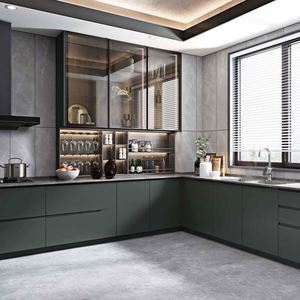 OPPEIN Meuble <span class=keywords><strong>de</strong></span> <span class=keywords><strong>cuisine</strong></span> compact <span class=keywords><strong>avec</strong></span> éclairage intégré, porte-rouleau, panneau acrylique, évier, robinet, charnière et armoire colorée pour <span class=keywords><strong>cuisine</strong></span> - Product Image 5