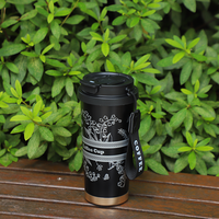 Nouvelle vente chaude 530ml 18oz flacon à vide thermique en acier inoxydable Double tasse à café avec impression de fleurs pour tasses cadeaux