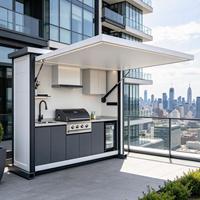 Meubles de cuisine modulaires modernes en alliage d'aluminium, design ignifuge et écologique, plan de travail en acier inoxydable, finition laquée, pour extérieur