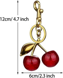 Thiết kế mới cao cấp Kim Loại Keychain tinh tế pha lê Cherry Túi Mặt dây chuyền dễ thương cherry quyến rũ Túi xách phụ kiện thời trang phong cách - Product Image 2