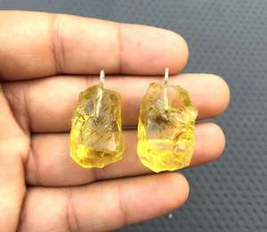 2ชิ้นอัญมณีควอตซ์มะนาวธรรมชาติจี้เสน่ห์หยาบที่ไม่ผ่านการบำบัดทำด้วยมือ92.5สเตอร์ลิงเครื่องประดับดิบขายส่ง - Product Image 4