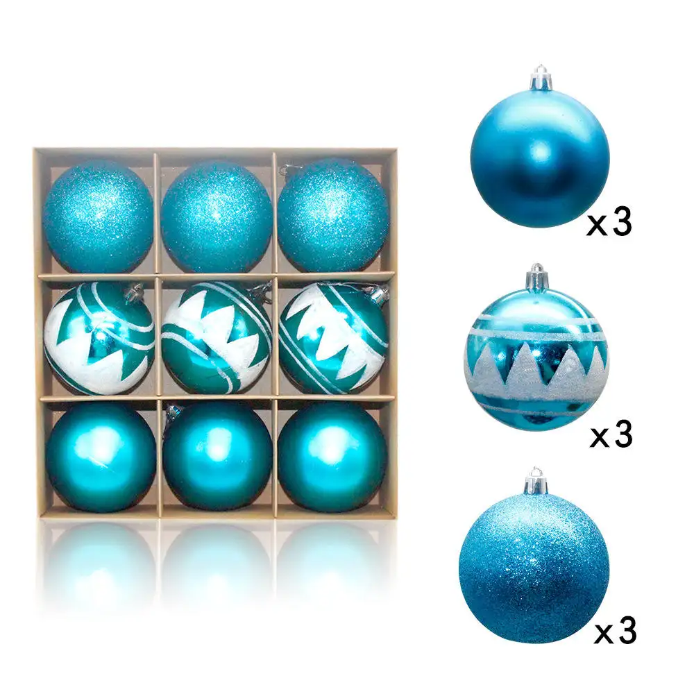 Fertigen Sie verschiedene Farben Kunststoff 8cm 9pcs blau Weihnachts baum Ball Ornamente gesetzt