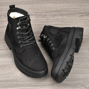 Bottes d'hiver chaudes pour hommes en cuir véritable, bout rond, semelle extérieure en caoutchouc, doublure en fourrure, semelle intermédiaire en EVA - Product Image 2