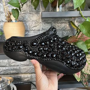 Sabots compensés en EVA à strass tendance, noirs, à bout fermé, avec boucle, pour femmes, dessus en PVC, doublure en PU - Product Image 3