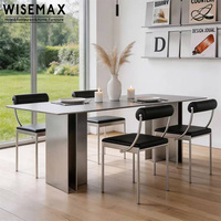 Meubles WISEMAX, style industriel, meubles de salle à manger, table à dîner minimaliste en acier inoxydable, table rectangulaire pour la maison, la villa