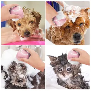 Soft Silicone Pet Grooming Bath Cat Dog Massage Brush With Soap And Shampoo Dispenser