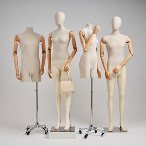 Mannequin sur mesure 3/4 ou corps entier pour présentation de vêtements, avec bras en <span class=keywords><strong>bois</strong></span> réglables <span class=keywords><strong>et</strong></span> revêtement en tissu, en fibre de verre - Product Image 2
