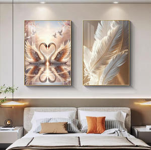 Décoration d'intérieur 3D en gros, Tableau mural moderne de luxe avec motif cygne animalier tendance, Impression HD sur papier, Peinture en porcelaine cristalline - Product Image 5