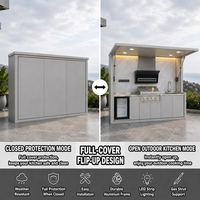 Îlot de cuisine extérieur en forme de U, station de barbecue modulaire en acier inoxydable avec comptoir de bar, sièges et évier pour patio