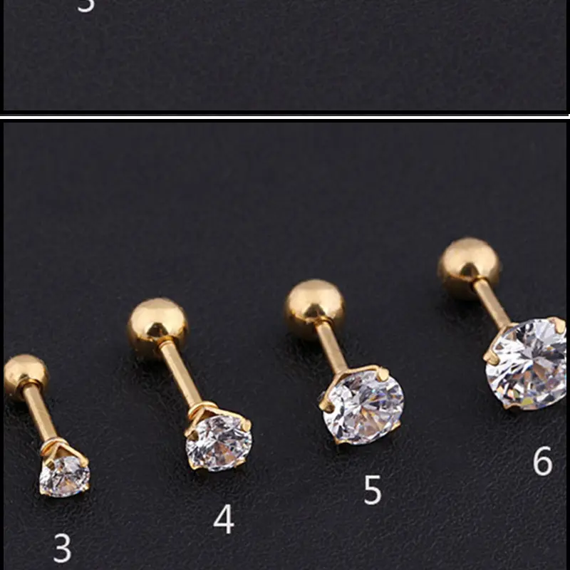 Gold Plated Stud Earrings Stainless Steel Diamond Screw Stud Women Earrings Jewelry Earrings