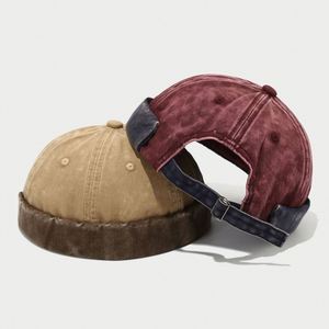 Retro Splicing Washed Two Tone Faded Cotton Docker <b>Cap</b> Men <b>Brimless</b> Hip Hop Baseball Hat Sporty Outdoor Sports Docket - Product Image 4